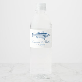 Gestreepte Zeebaars Navy Blauwe Vis Bruiloft Favor Waterfles Etiket