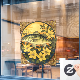 Gestreepte Zeebaars Rotsken en Gele Jasmin Bloemen Raamsticker