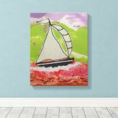 gestreepte zeilboot canvas afdruk (Insitu (Houten vloer))