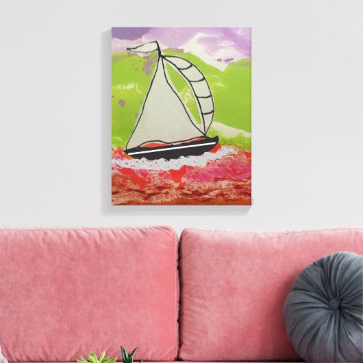 gestreepte zeilboot canvas afdruk (Insitu (Woonkamer))