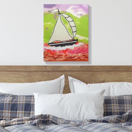 gestreepte zeilboot canvas afdruk (Insitu (Slaapkamer))