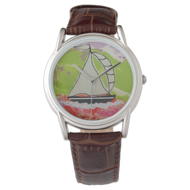 gestreepte zeilboot horloge (Voorkant)