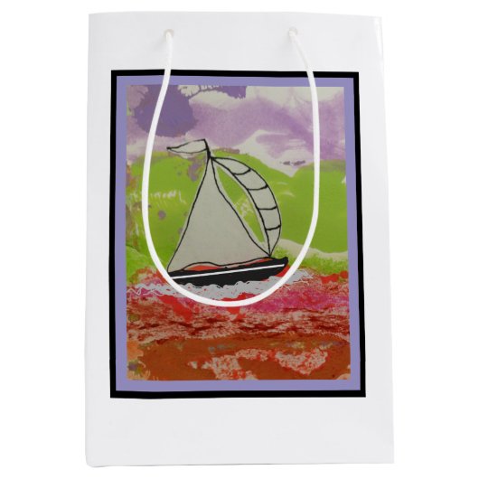 gestreepte zeilboot medium cadeauzakje (Voorkant)