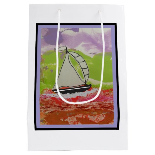 gestreepte zeilboot medium cadeauzakje (Achterkant)