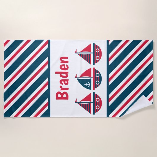 Gestreepte zeilboten Aangepaste handdoek (Voorkant)