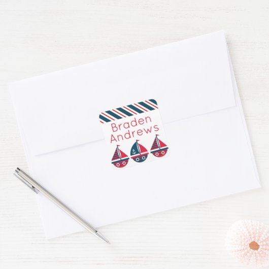 Gestreepte zeilboten Aangepaste Stickers (Envelop)