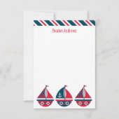 Gestreepte zeilboten gepersonaliseerde notitiekaar bedankkaart (Voorkant)