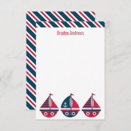 Gestreepte zeilboten gepersonaliseerde notitiekaar bedankkaart