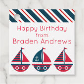 Gestreepte zeilboten met cadeautjes bedankjes labels (Voorkant)