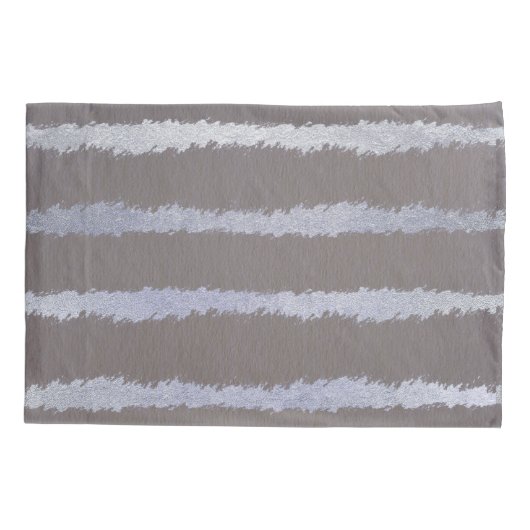 Gestreepte zilveren en grijze taupe metallic look kussensloop (Achterkant-Links)