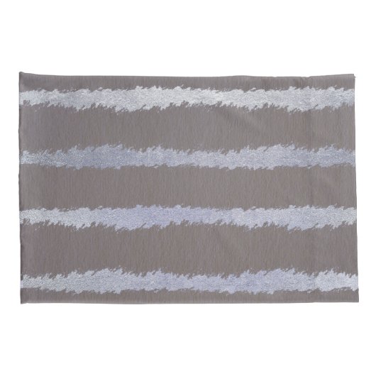 Gestreepte zilveren en grijze taupe metallic look kussensloop (Achterkant-Rechts)