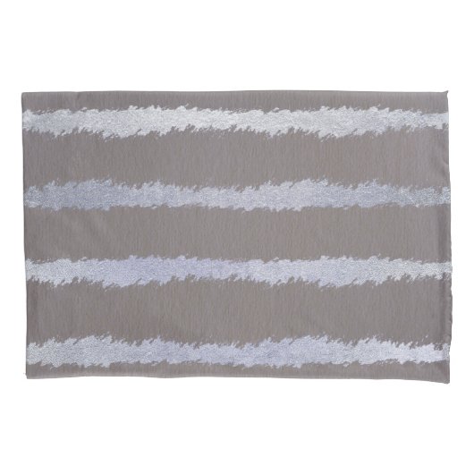 Gestreepte zilveren en grijze taupe metallic look kussensloop (Voorkant-Links)