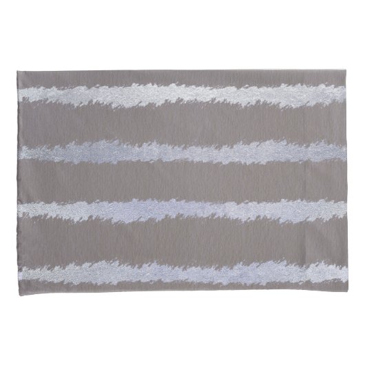 Gestreepte zilveren en grijze taupe metallic look kussensloop (Voorkant-Rechts)