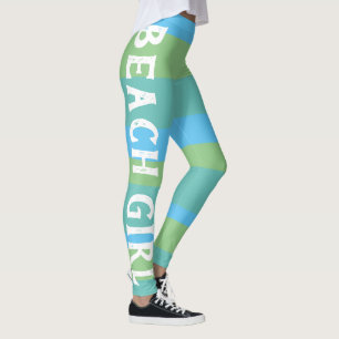 Gestreepte zomer strand meisje blauw en groen work leggings