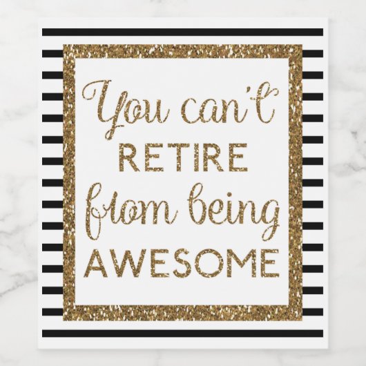 Gestreepte Zwart Goud Glitter Pensioen Wijn Etiket (Enkel label)