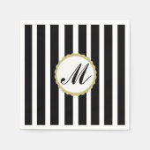 Gestreepte zwart wit goud monogram papieren servet (Voorkant)