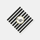 Gestreepte zwart wit goud monogram papieren servet (Hoek)