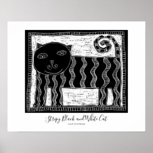 Gestreepte zwart-witte kat poster