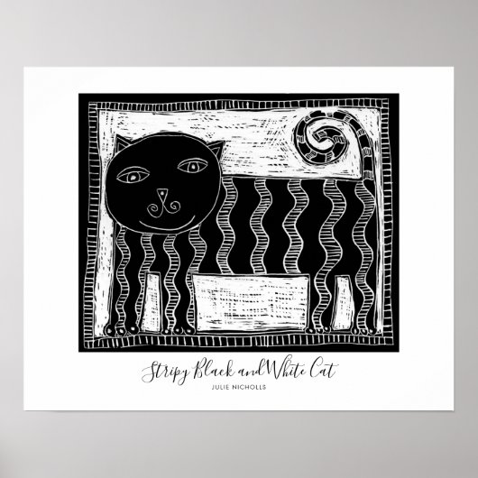 Gestreepte zwart-witte kat poster (Voorkant)