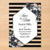 Gestreepte zwarte bloemenacryl Save the Date Acryl Uitnodigingen (Voorkant)