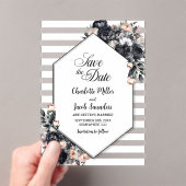 Gestreepte zwarte bloemenacryl Save the Date Acryl Uitnodigingen (Insitu (Draagbaar))