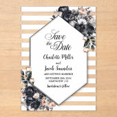 Gestreepte zwarte bloemenacryl Save the Date Acryl Uitnodigingen (Voorkant)