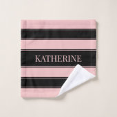 Gestreepte zwarte en roze aangepaste naam bad handdoek (Wasdoekje)