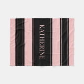 Gestreepte zwarte en roze aangepaste naam fleece deken (Voorkant (Horizontaal))