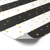 Gestreepte zwarte roze goud glitter confetti flora poster (Hoek)