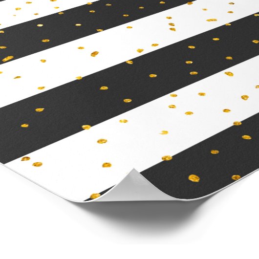 Gestreepte zwarte roze goud glitter confetti flora poster (Hoek)