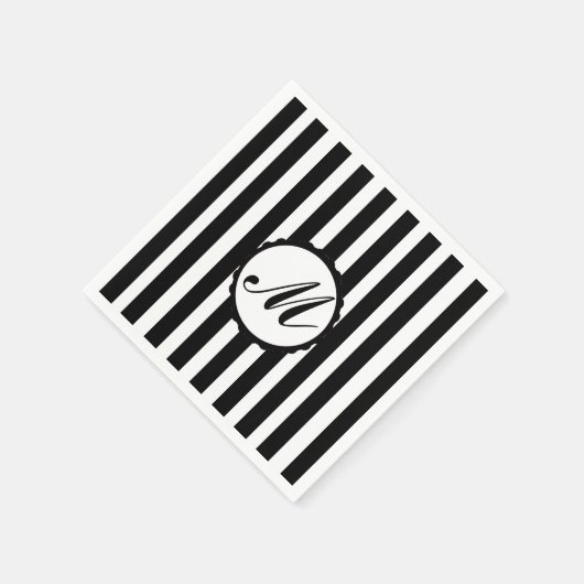 Gestreepte zwarte witte aangepaste monogram papier servet (Hoek)
