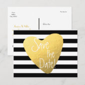 Gestreepte Zwarte Witte Gouden Folie Hartansichtka Aankondigingskaart (Voorkant / Achterkant)