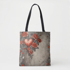GESTRESSDE RODE BLOEMEN EN VALENTIJNSHARTEN TOTE BAG
