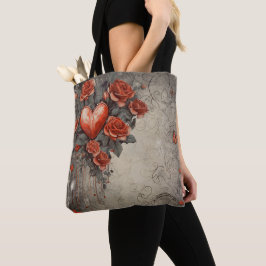 GESTRESSDE RODE BLOEMEN EN VALENTIJNSHARTEN TOTE BAG