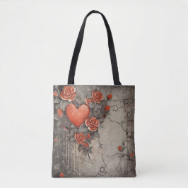 GESTRESSDE RODE BLOEMEN EN VALENTIJNSHARTEN TOTE BAG