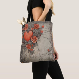 GESTRESSDE RODE BLOEMEN EN VALENTIJNSHARTEN TOTE BAG
