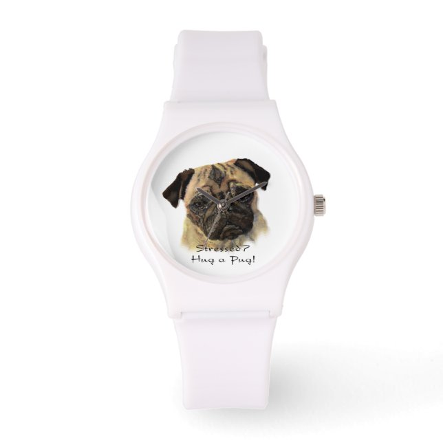 Gestresseerd? Knuffel een Pug Leuk Huisdier Hond C Horloge (Voorkant)
