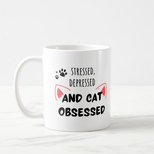 Gestresst, depressief en geobsedeerd door katten - koffiemok (Links)