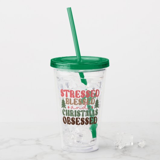 Gestresst, gezegend en geobsedeerd door Kerstmis Acryl Drinkbeker (Voorkant ijs)