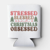 Gestresst, gezegend en geobsedeerd door Kerstmis Blikjeskoeler (Achterkant)