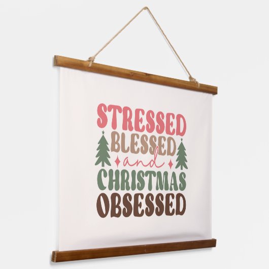 Gestresst, gezegend en geobsedeerd door Kerstmis Hangend Wandkleed (Gebogen)