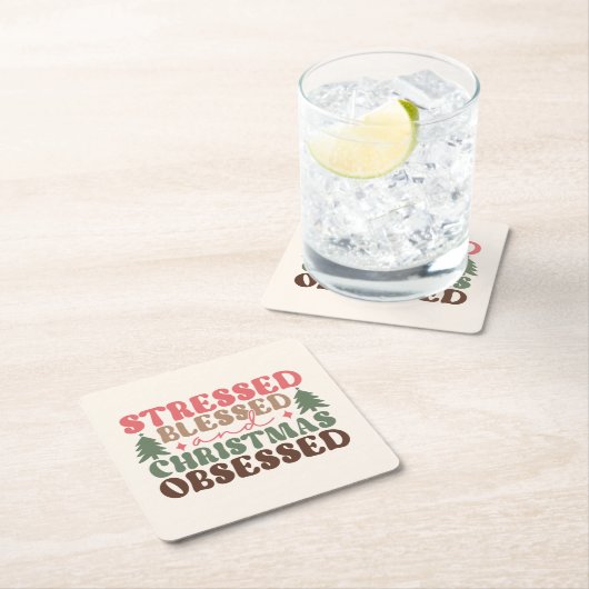Gestresst, gezegend en geobsedeerd door Kerstmis Kartonnen Onderzetters (Insitu)