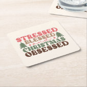 Gestresst, gezegend en geobsedeerd door Kerstmis Kartonnen Onderzetters (Schuin)