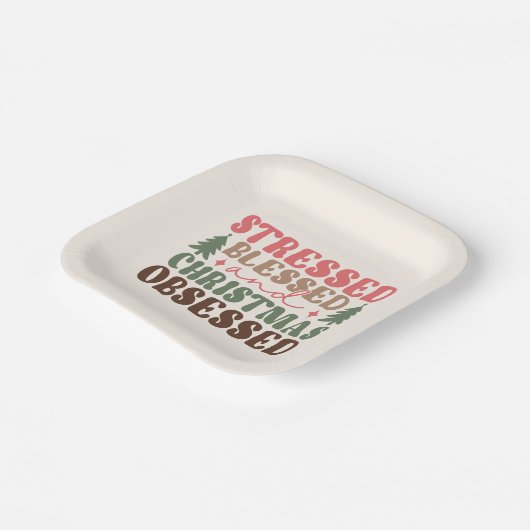 Gestresst, gezegend en geobsedeerd door Kerstmis Papieren Bordje (Gebogen)