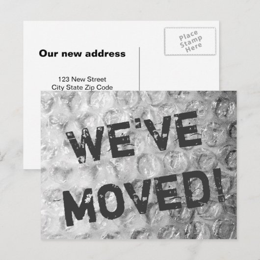 Gestresste bubble wrap textuur bewegende briefkaar aankondigingskaart (Voorkant / Achterkant)