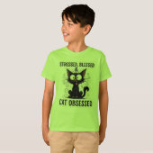 Gestrest Geblessed & Kat Obessed Grappige Zwarte K T-shirt (Voorkant volledig)