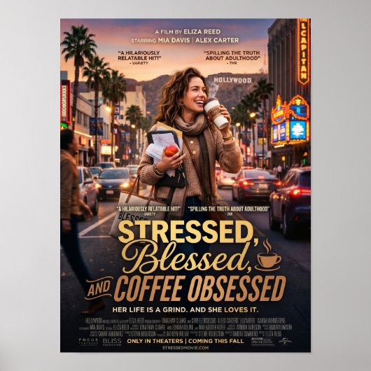 gestrest gezegend en koffieverslaafd poster (Voorkant)