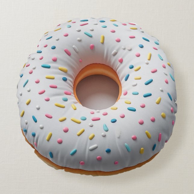 Gestrooid Donut Rond Kussen - Leuk en Realistisch (Voorkant)