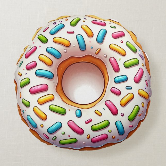 Gestrooid Donut Rond Kussen - Leuk en Realistisch (Voorkant)