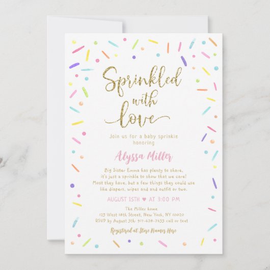 Gestrooid met Liefde Regenboog Baby Sprinkle Kaart (Voorkant)